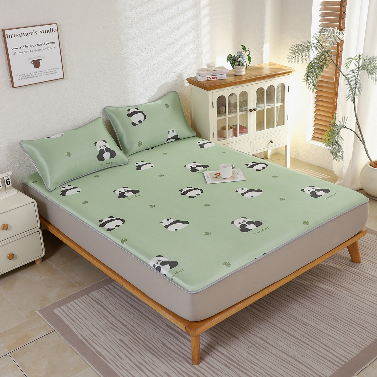 91家纺网 家纺一手货源 找家纺 小萌虎 2026新款碳光冰丝凉席床笠款拍法二 大熊猫