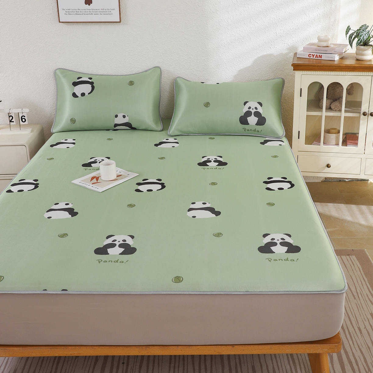 91家纺网 家纺一手货源 找家纺 小萌虎 2026新款碳光冰丝凉席床笠款拍法二 大熊猫