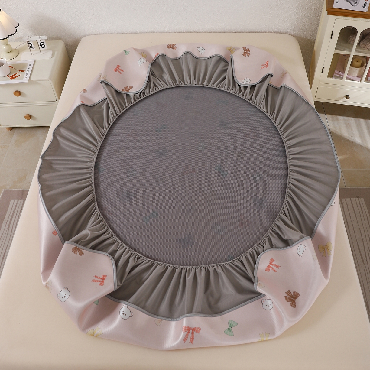 91家纺网 家纺一手货源 找家纺 小萌虎 2026新款碳光冰丝凉席床笠款拍法二 蝴蝶结小熊