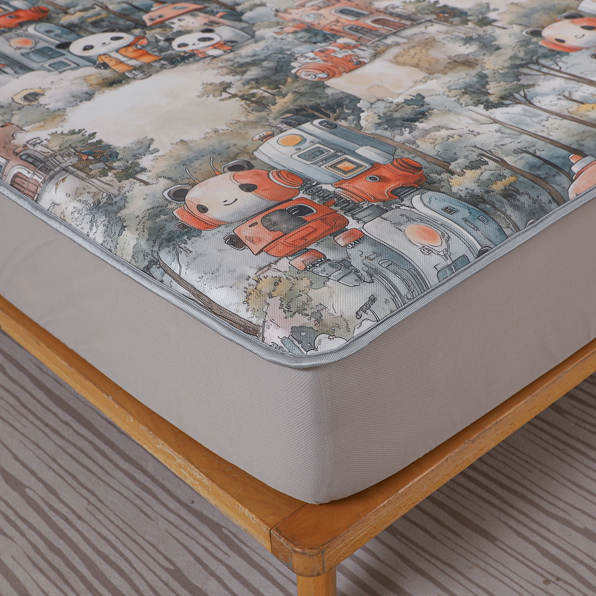 91家纺网 家纺一手货源 找家纺 小萌虎 2026新款碳光冰丝凉席床笠款拍法二 机器城堡