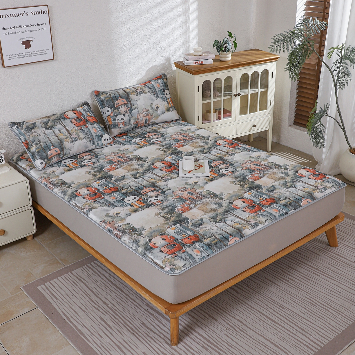 91家纺网 家纺一手货源 找家纺 小萌虎 2026新款碳光冰丝凉席床笠款拍法二 机器城堡