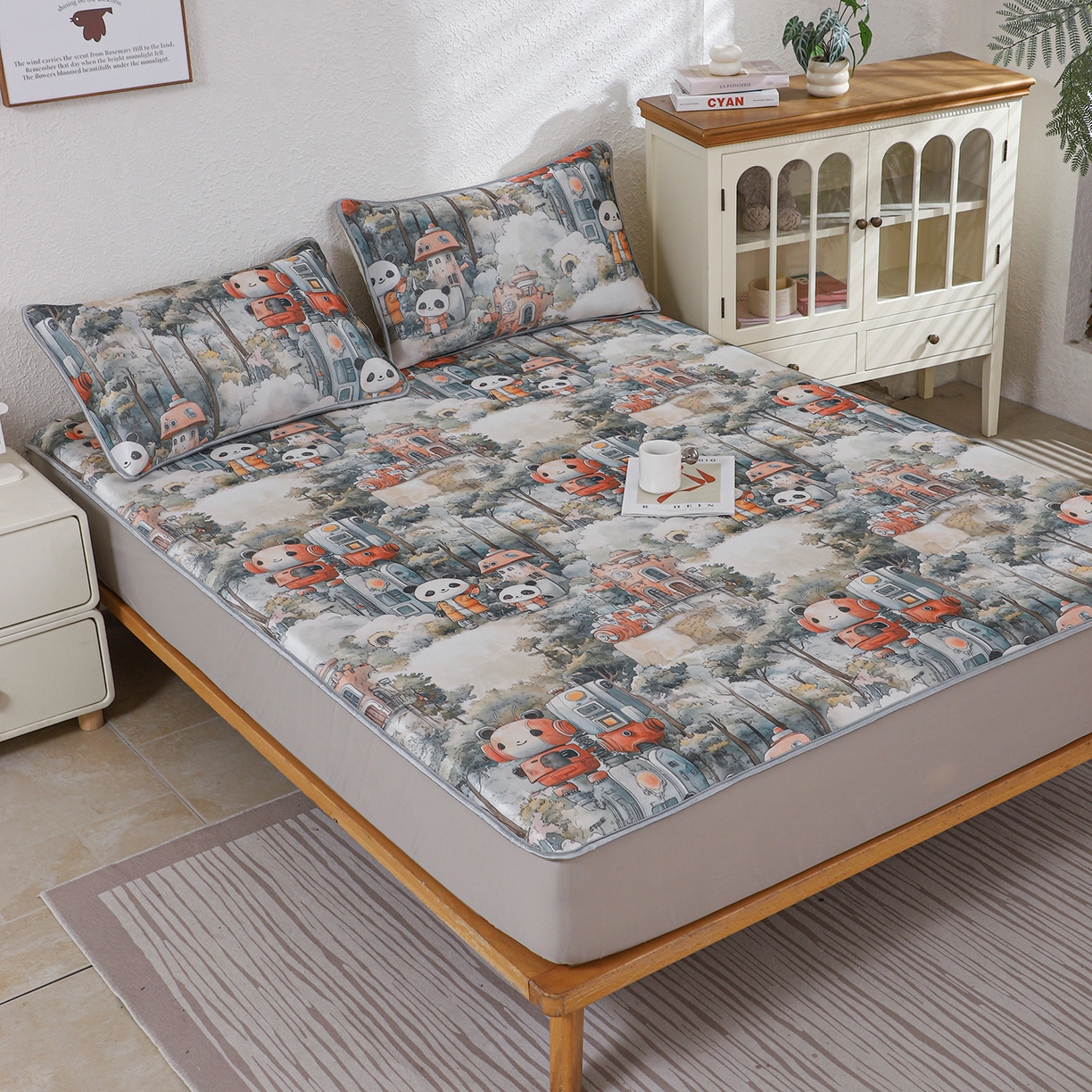 91家纺网 家纺一手货源 找家纺 小萌虎 2026新款碳光冰丝凉席床笠款拍法二 机器城堡