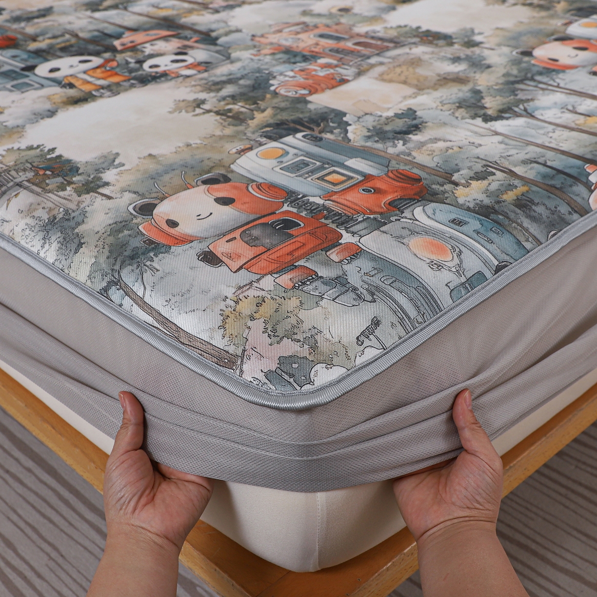 91家纺网 家纺一手货源 找家纺 小萌虎 2026新款碳光冰丝凉席床笠款拍法二 机器城堡