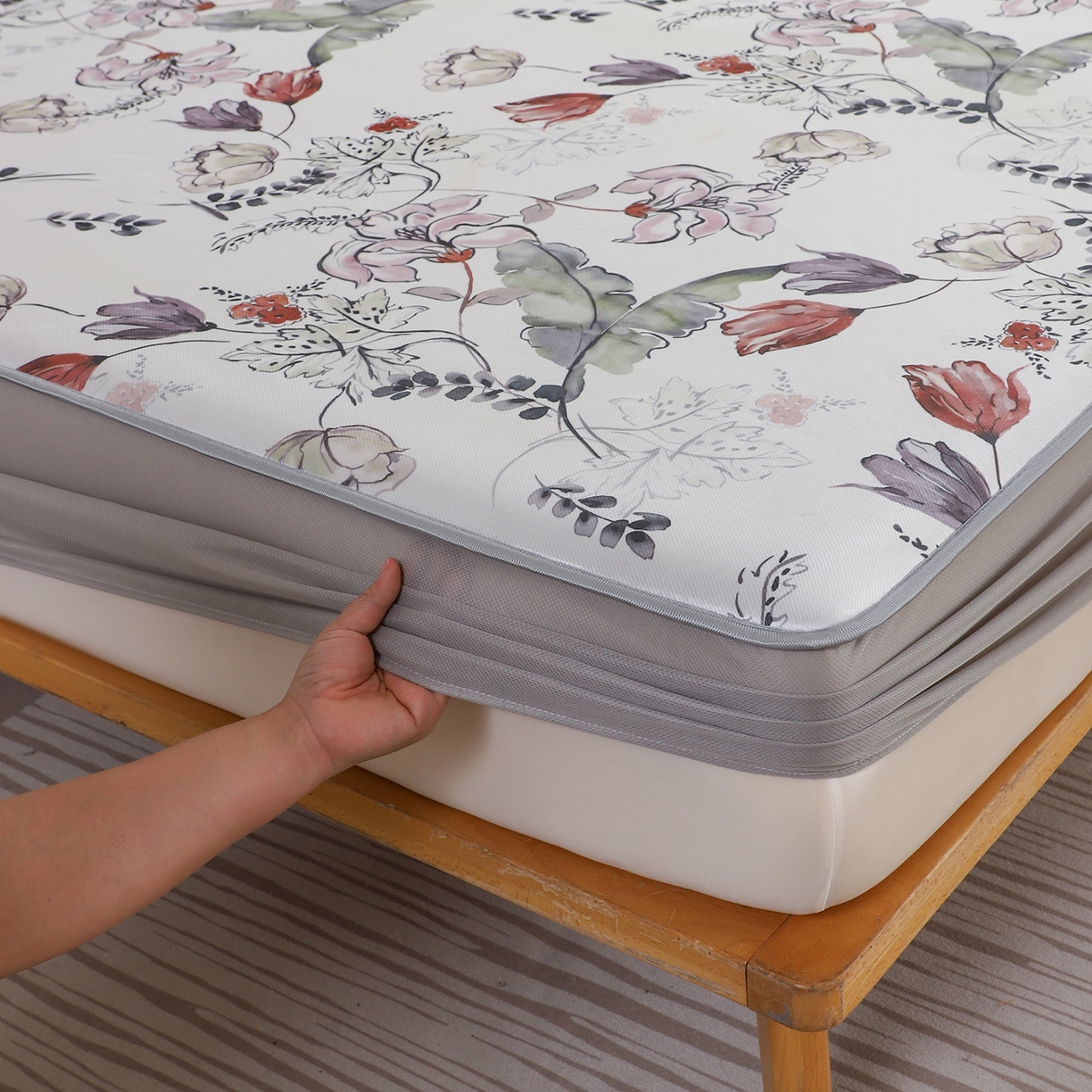 91家纺网 家纺一手货源 找家纺 小萌虎 2026新款碳光冰丝凉席床笠款拍法二 密语