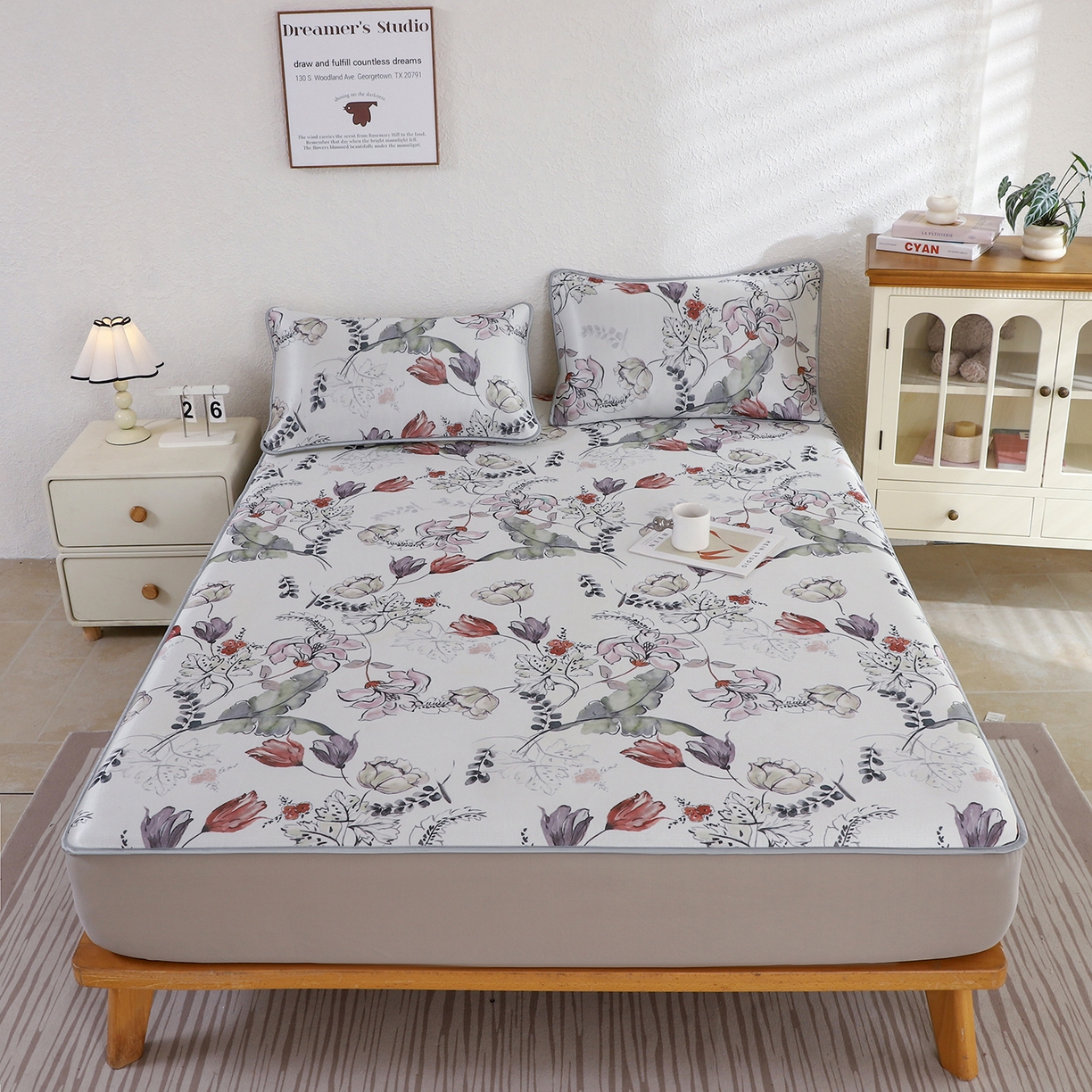 91家纺网 家纺一手货源 找家纺 小萌虎 2026新款碳光冰丝凉席床笠款拍法二 密语