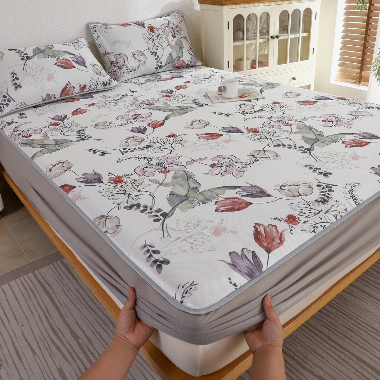 91家纺网 家纺一手货源 找家纺 小萌虎 2026新款碳光冰丝凉席床笠款拍法二 密语