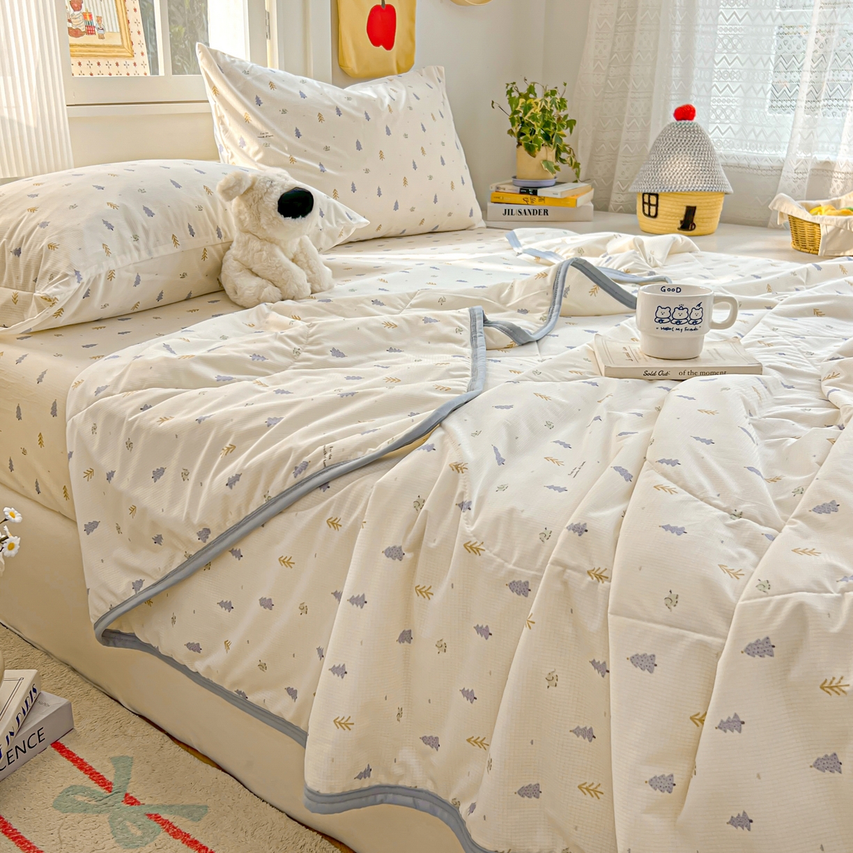 91家纺网 家纺一手货源 找家纺 希诺家居 2026新款冰肤格凉感夏被夏凉被空调被床笠四件套小冰格空调被 夏日松林