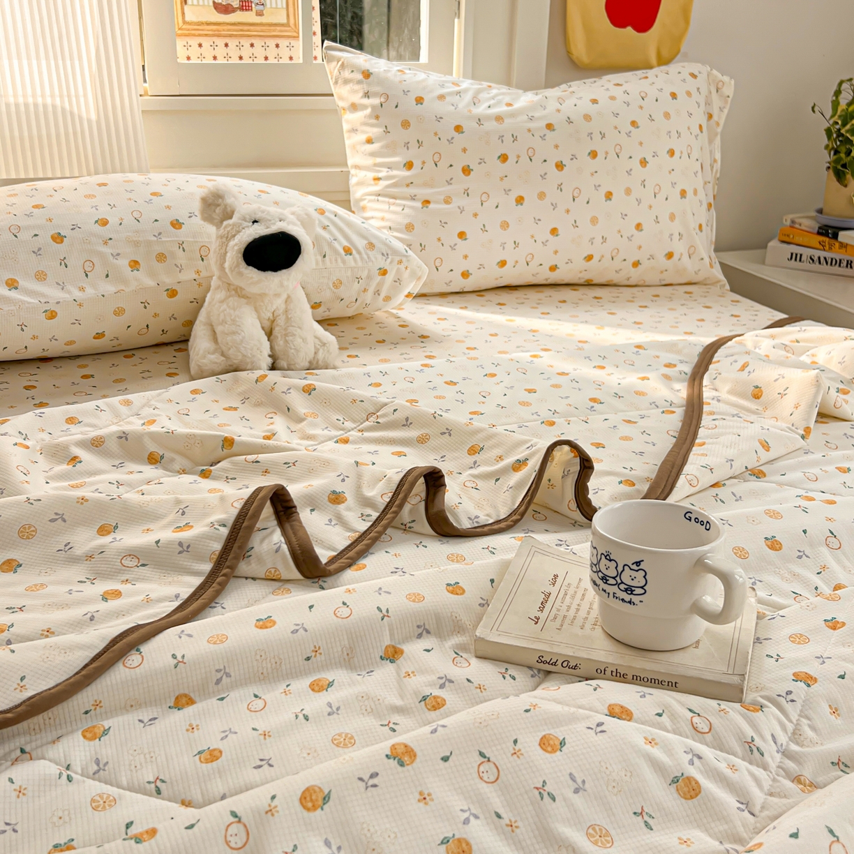 91家纺网 家纺一手货源 找家纺 希诺家居 2026新款冰肤格凉感夏被夏凉被空调被床笠四件套小冰格空调被 蜜桔夏风