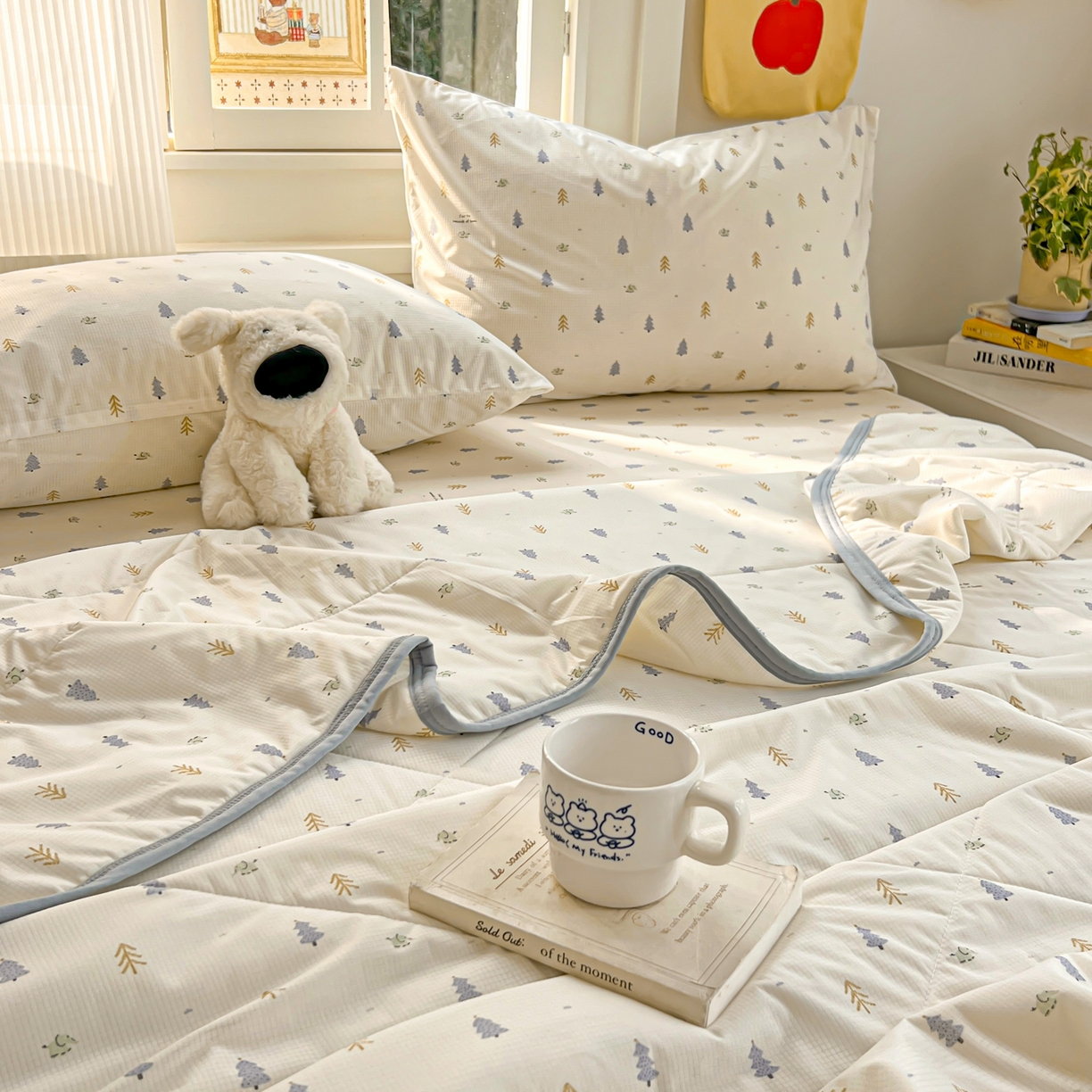 91家纺网 家纺一手货源 找家纺 希诺家居 2026新款冰肤格凉感夏被夏凉被空调被床笠四件套小冰格空调被 夏日松林