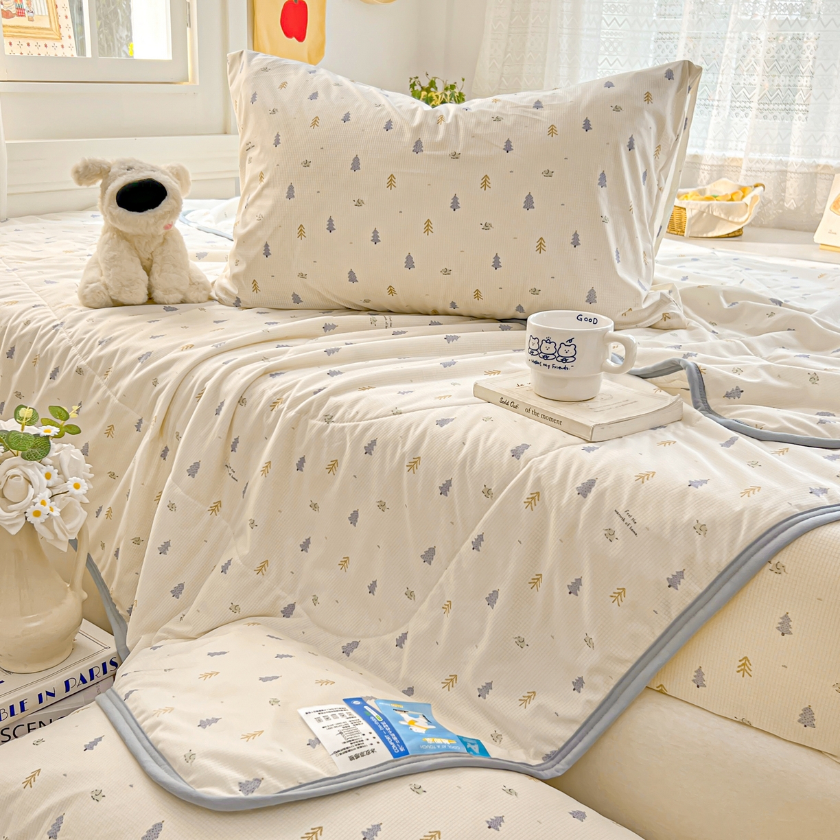 91家纺网 家纺一手货源 找家纺 希诺家居 2026新款冰肤格凉感夏被夏凉被空调被床笠四件套小冰格空调被 夏日松林