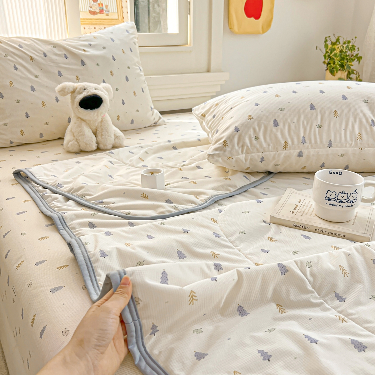 91家纺网 家纺一手货源 找家纺 希诺家居 2026新款冰肤格凉感夏被夏凉被空调被床笠四件套小冰格空调被 夏日松林