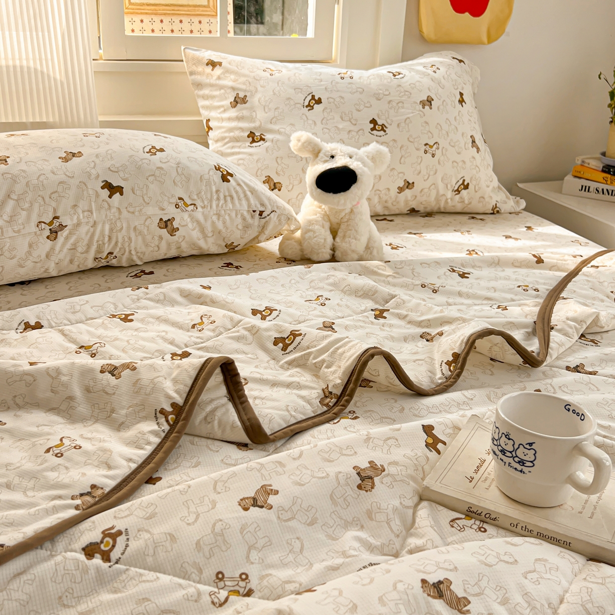 91家纺网 家纺一手货源 找家纺 希诺家居 2026新款冰肤格凉感夏被夏凉被空调被床笠四件套小冰格空调被 复古小马