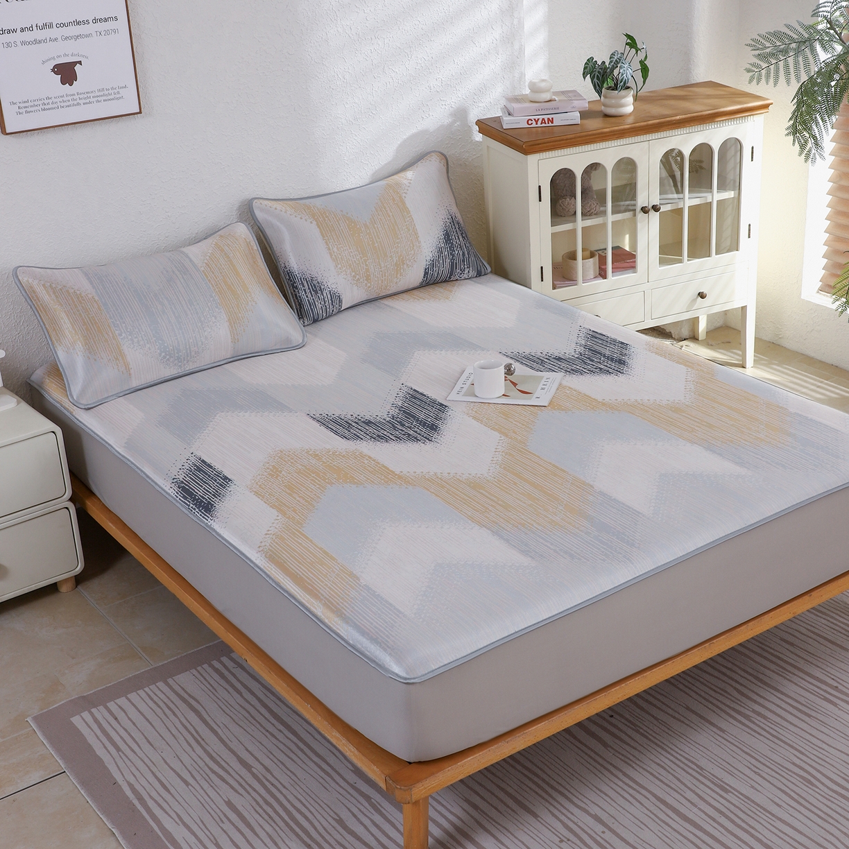 91家纺网 家纺一手货源 找家纺 小萌虎 2026新款碳光冰丝凉席床笠款拍法二 莫奈