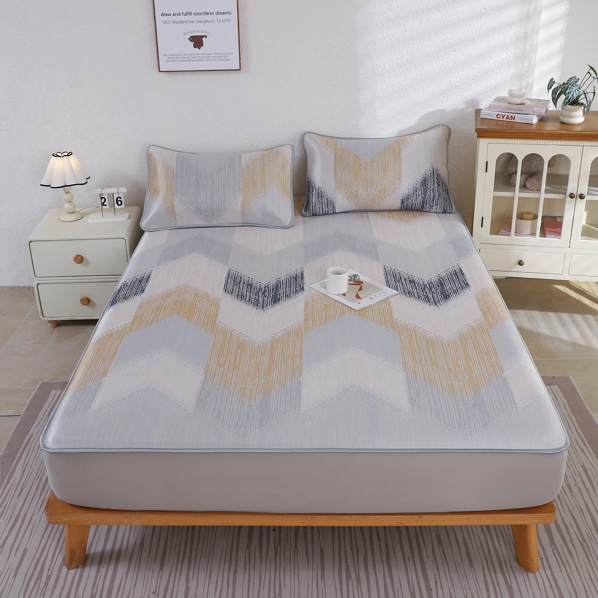 91家纺网 家纺一手货源 找家纺 小萌虎 2026新款碳光冰丝凉席床笠款拍法二 莫奈