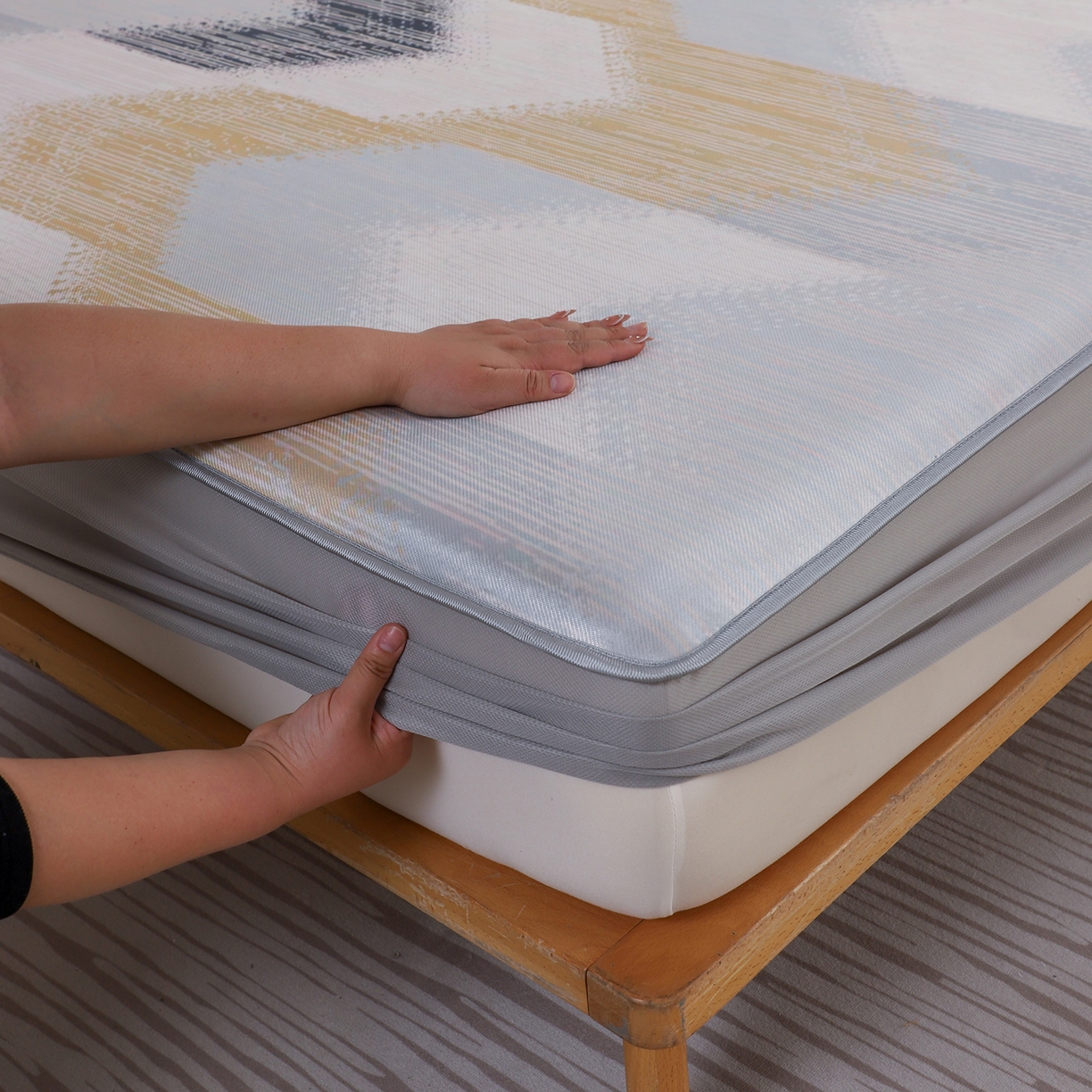 91家纺网 家纺一手货源 找家纺 小萌虎 2026新款碳光冰丝凉席床笠款拍法二 莫奈