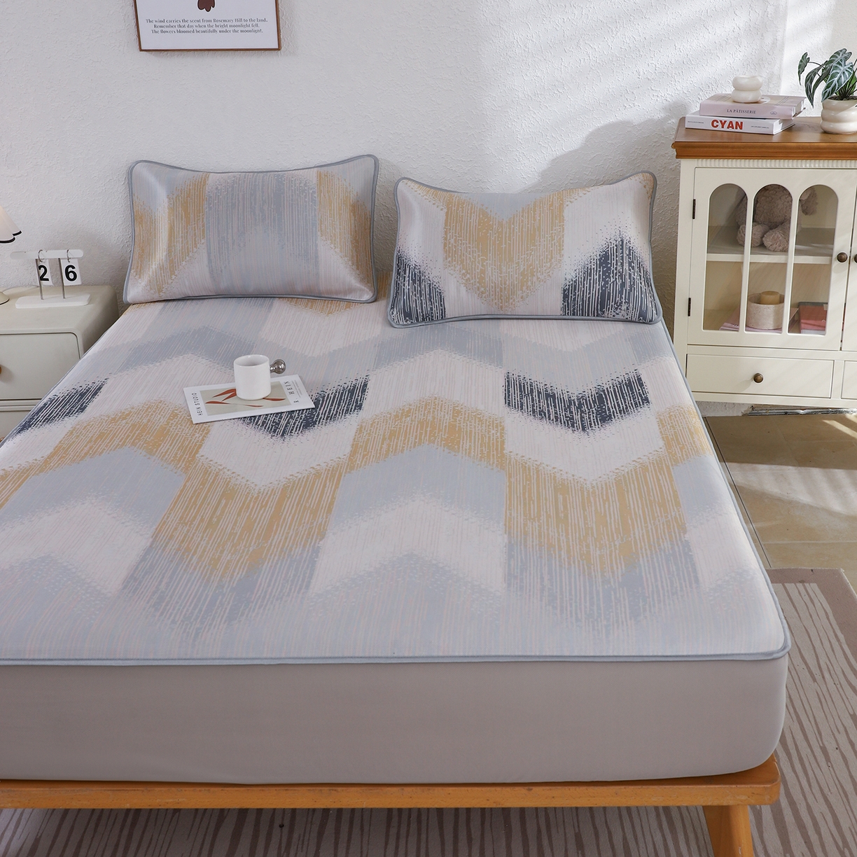 91家纺网 家纺一手货源 找家纺 小萌虎 2026新款碳光冰丝凉席床笠款拍法二 莫奈