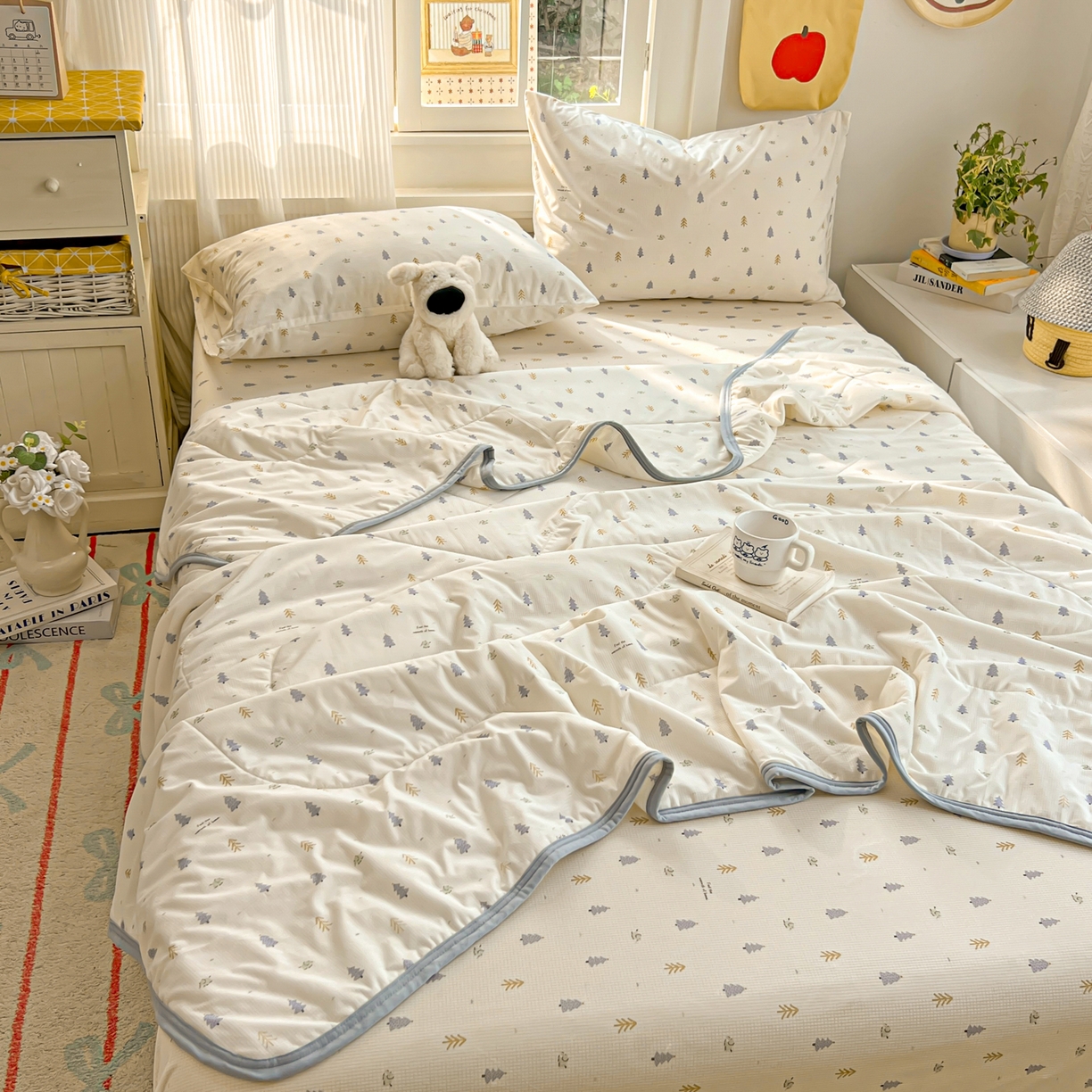 91家纺网 家纺一手货源 找家纺 希诺家居 2026新款冰肤格凉感夏被夏凉被空调被床笠四件套小冰格空调被 夏日松林