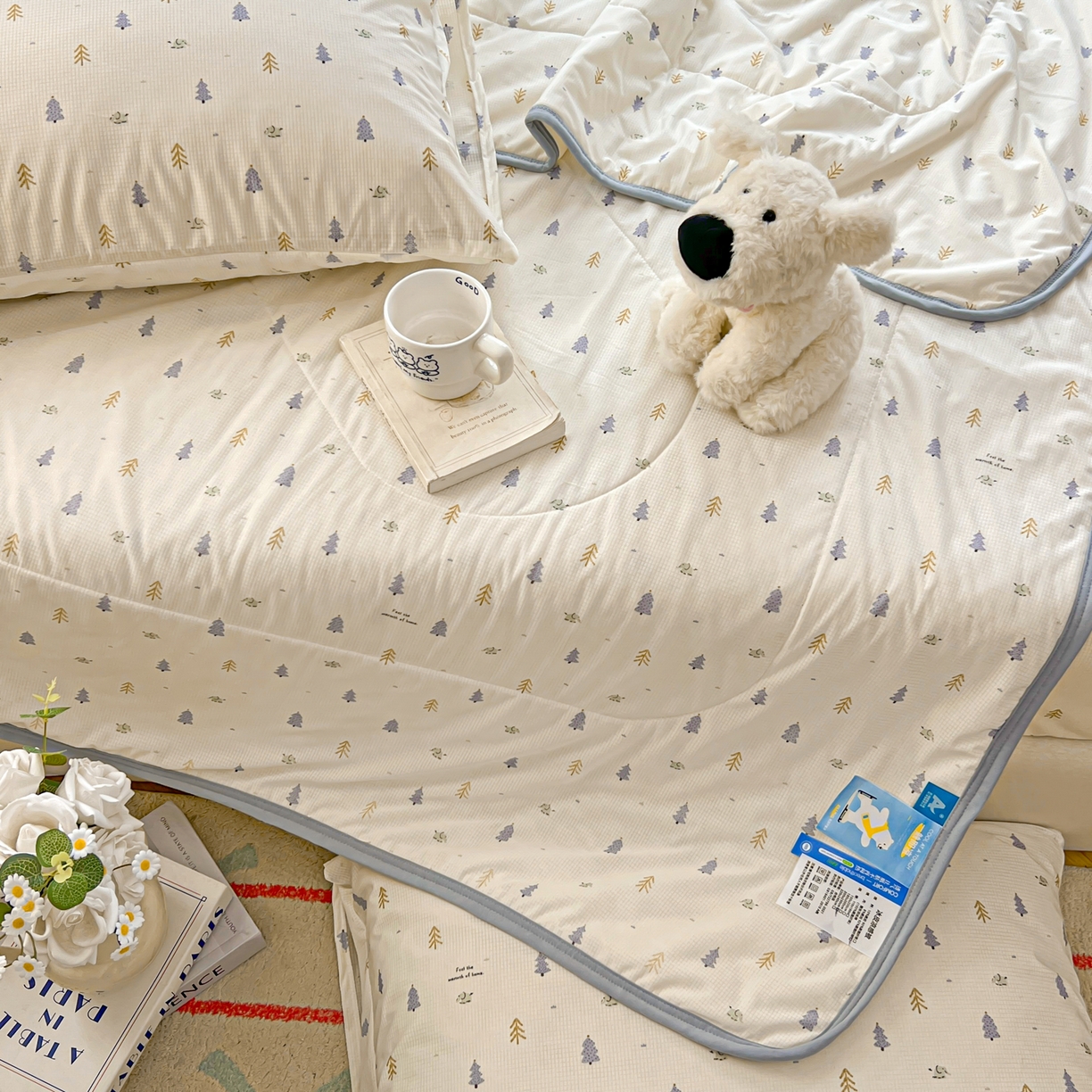 91家纺网 家纺一手货源 找家纺 希诺家居 2026新款冰肤格凉感夏被夏凉被空调被床笠四件套小冰格空调被 夏日松林