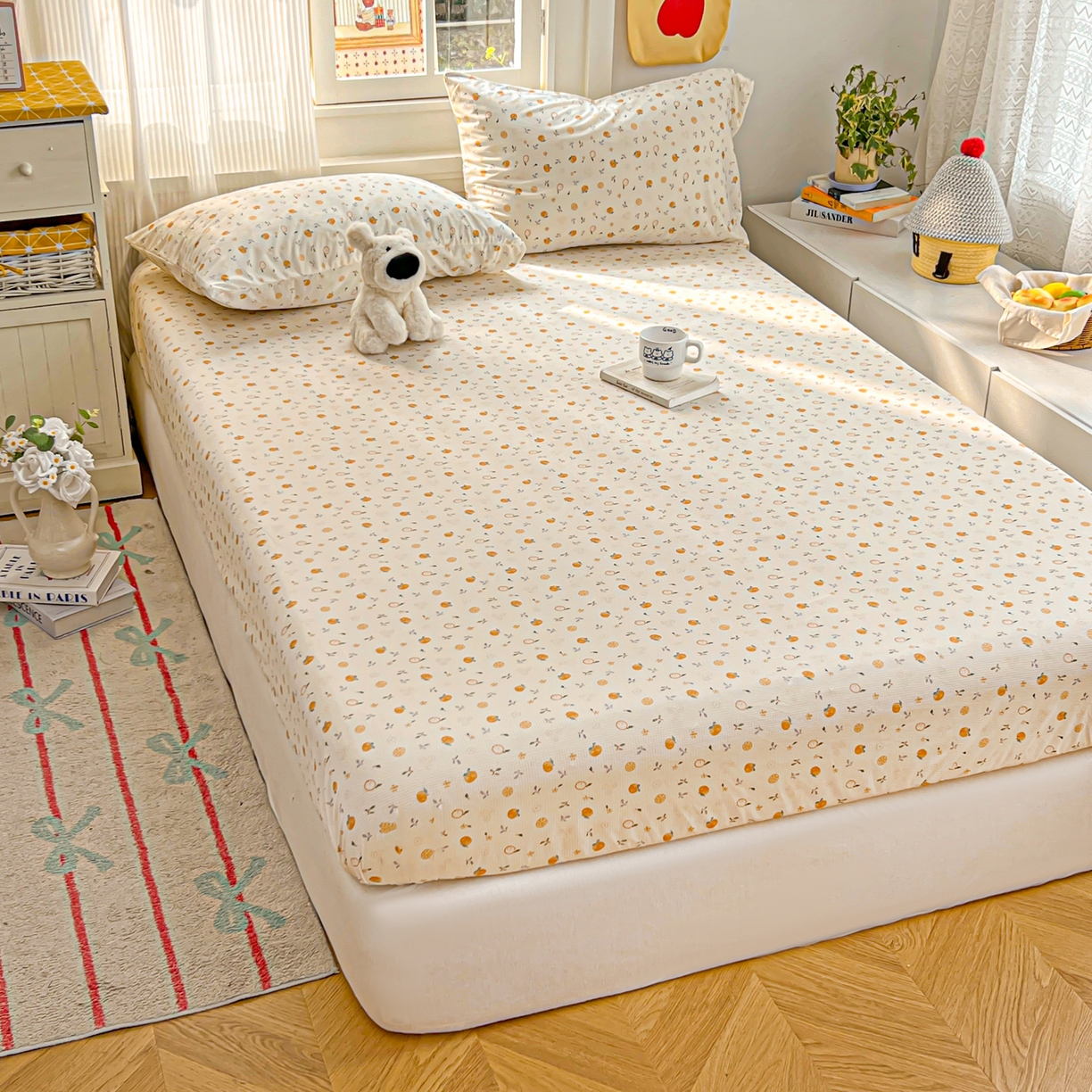 91家纺网 家纺一手货源 找家纺 希诺家居 2026新款冰肤格凉感夏被夏凉被空调被床笠四件套小冰格空调被 蜜桔夏风