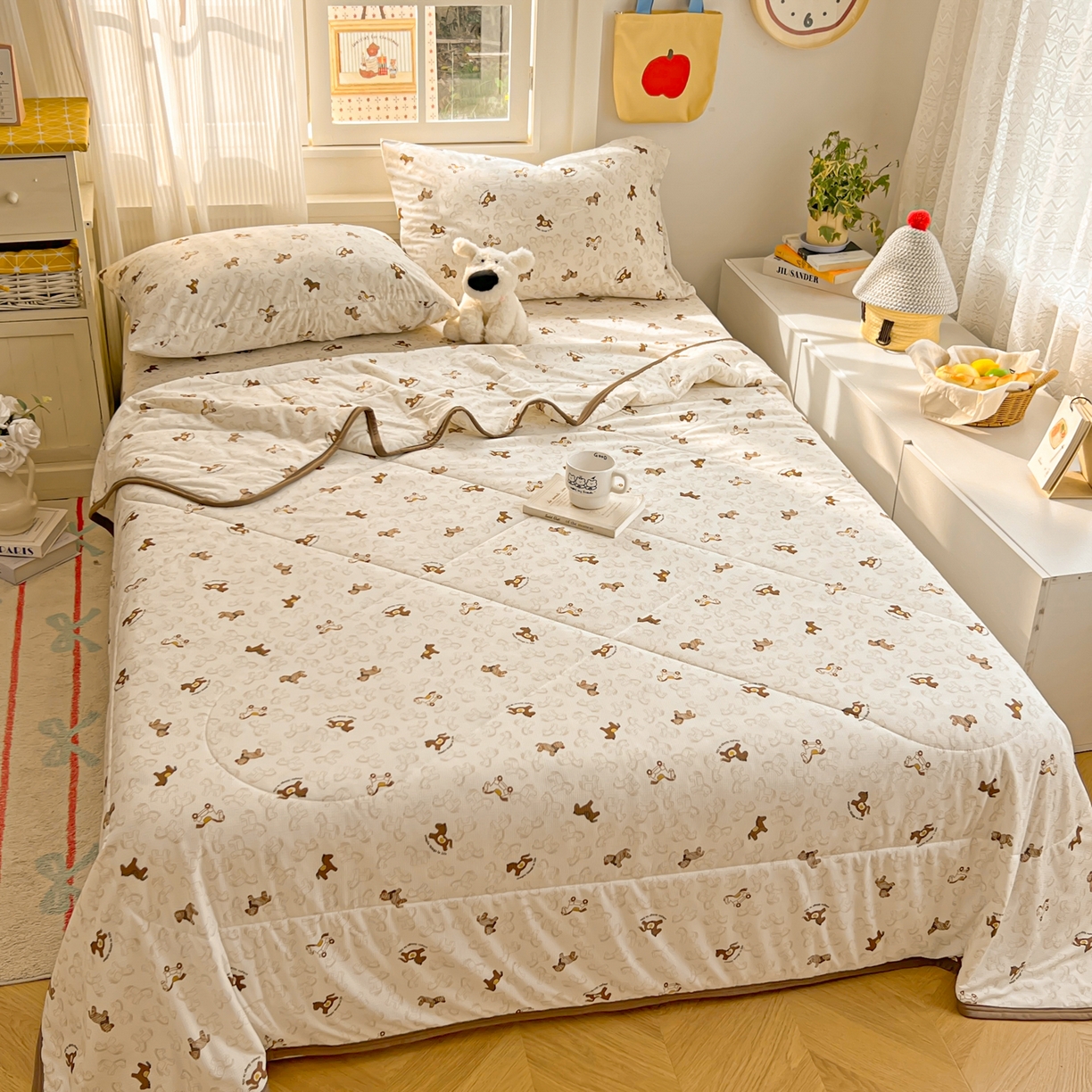 91家纺网 家纺一手货源 找家纺 希诺家居 2026新款冰肤格凉感夏被夏凉被空调被床笠四件套小冰格空调被 复古小马