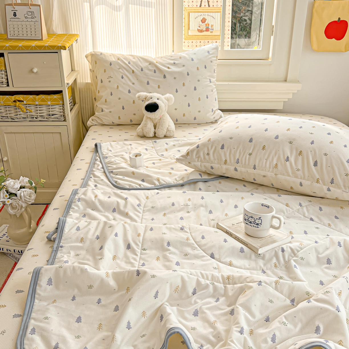 91家纺网 家纺一手货源 找家纺 希诺家居 2026新款冰肤格凉感夏被夏凉被空调被床笠四件套小冰格空调被 夏日松林