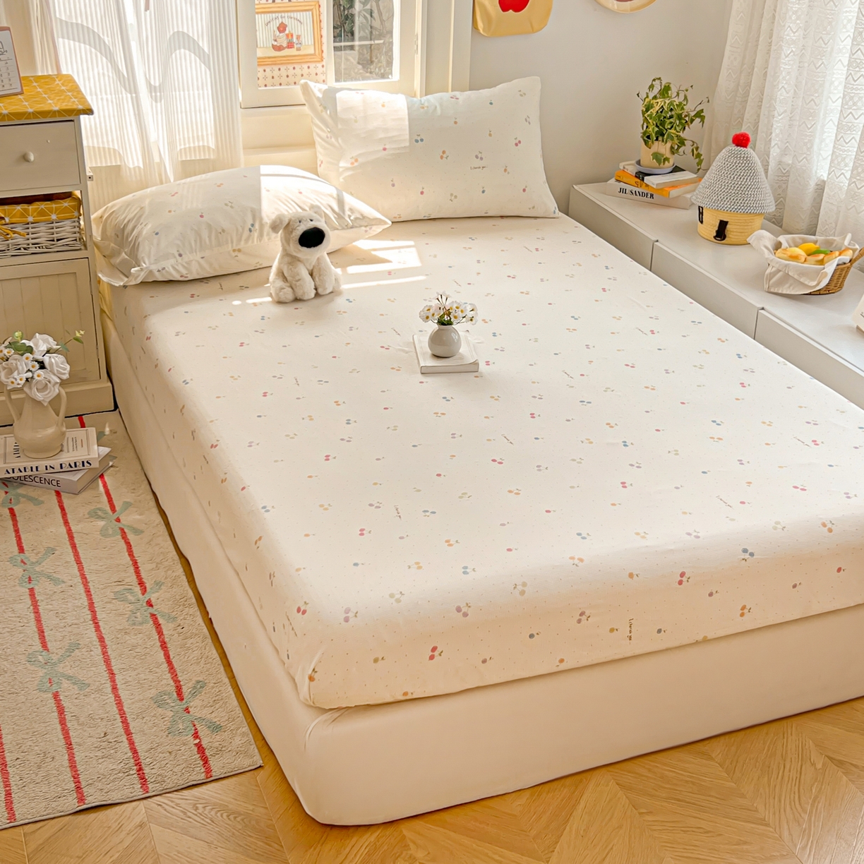 91家纺网 家纺一手货源 找家纺 希诺家居 2026新款冰肤格凉感夏被夏凉被空调被床笠四件套小冰格空调被 缤纷樱桃