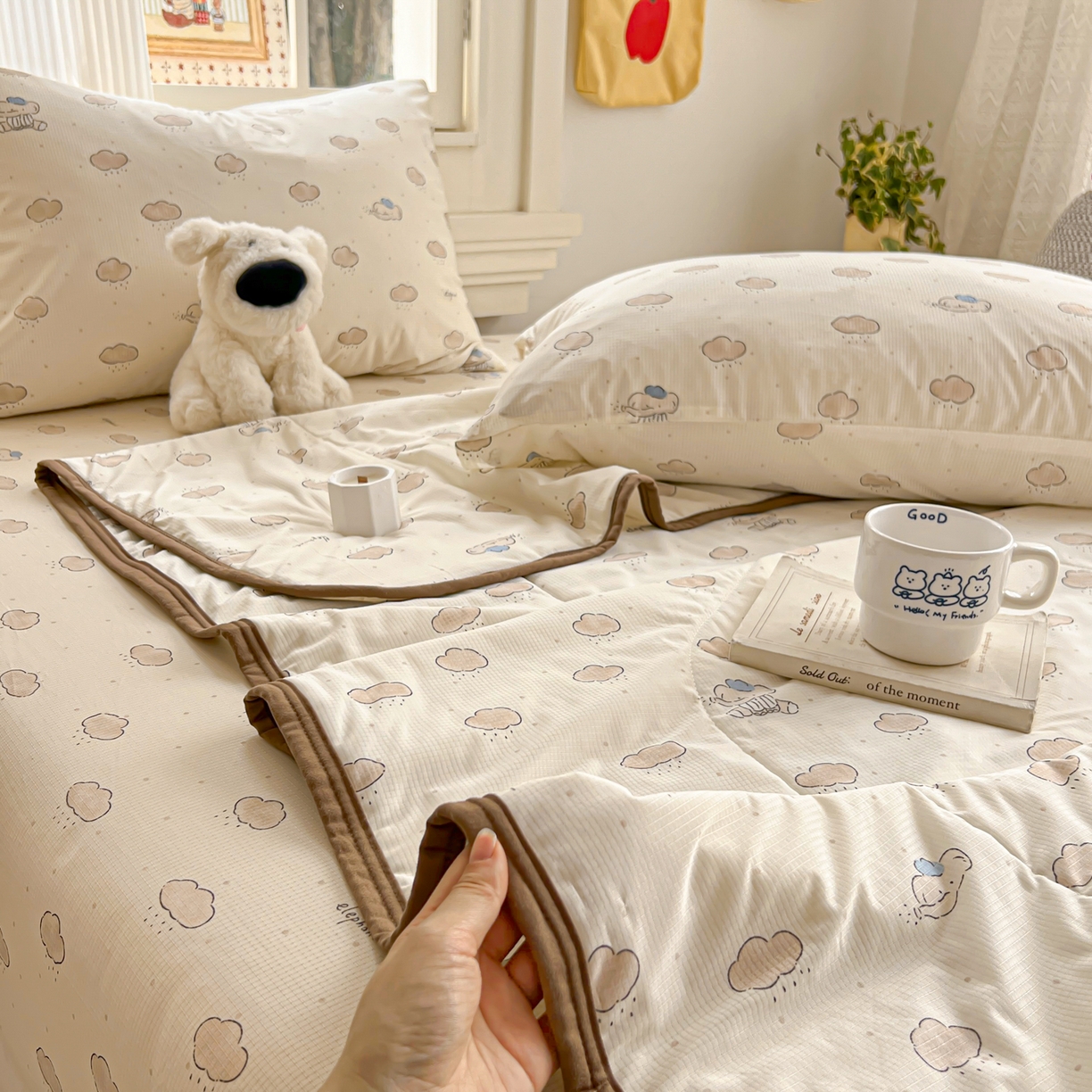 91家纺网 家纺一手货源 找家纺 希诺家居 2026新款冰肤格凉感夏被夏凉被空调被床笠四件套小冰格空调被 云朵小象