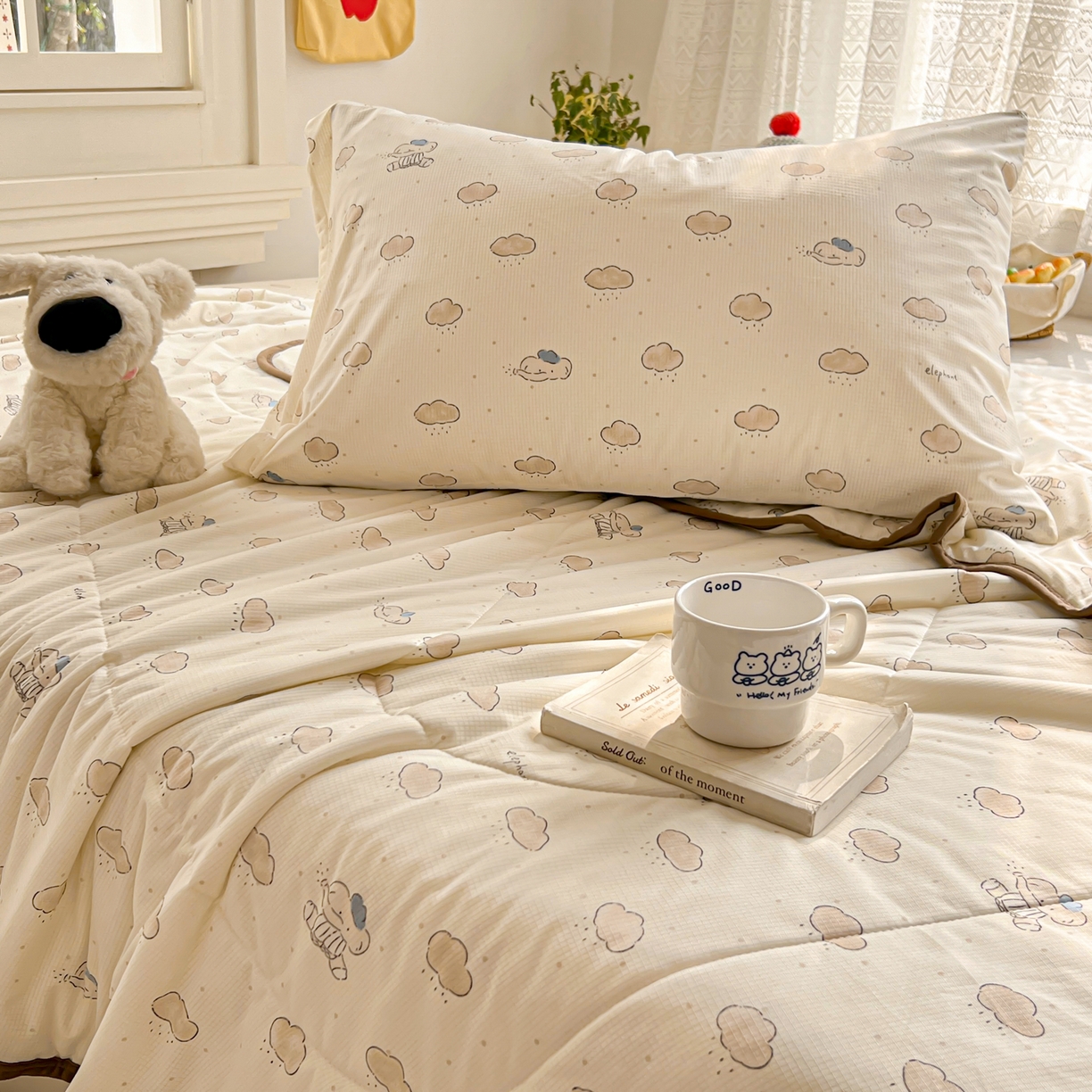 91家纺网 家纺一手货源 找家纺 希诺家居 2026新款冰肤格凉感夏被夏凉被空调被床笠四件套小冰格空调被 云朵小象