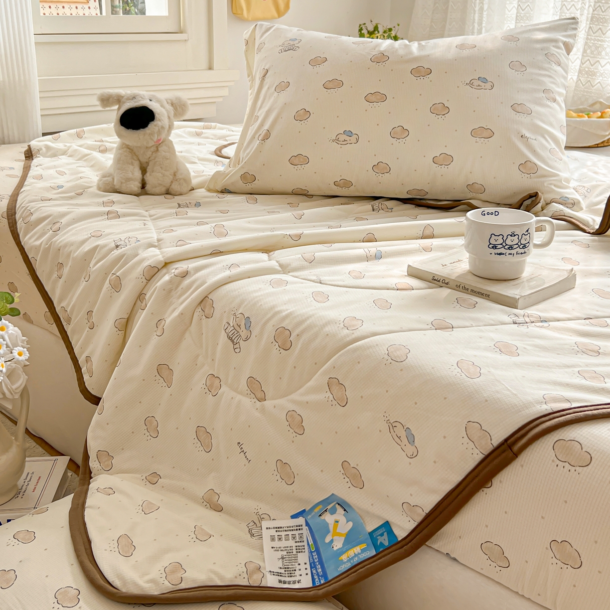 91家纺网 家纺一手货源 找家纺 希诺家居 2026新款冰肤格凉感夏被夏凉被空调被床笠四件套小冰格空调被 云朵小象