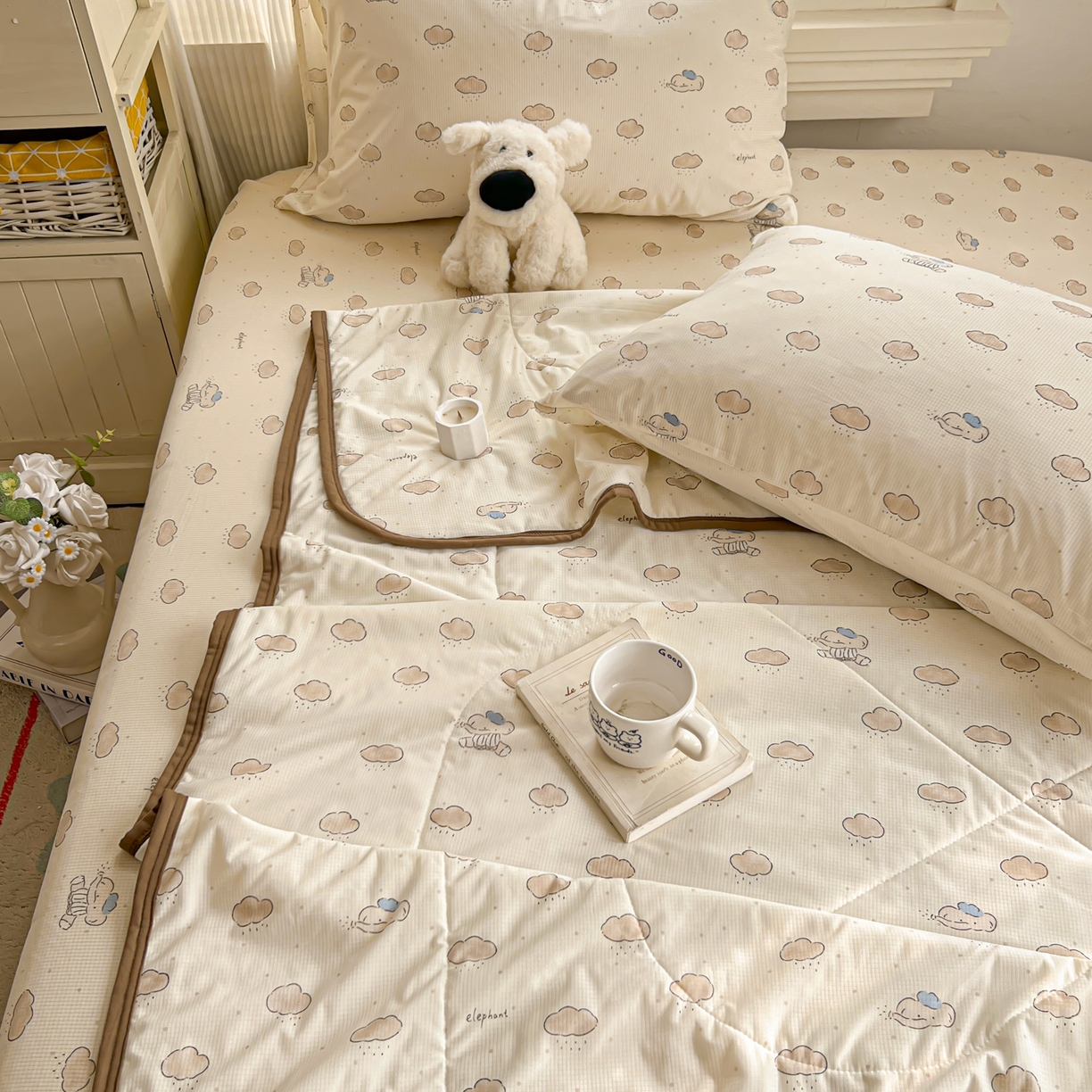 91家纺网 家纺一手货源 找家纺 希诺家居 2026新款冰肤格凉感夏被夏凉被空调被床笠四件套小冰格空调被 云朵小象