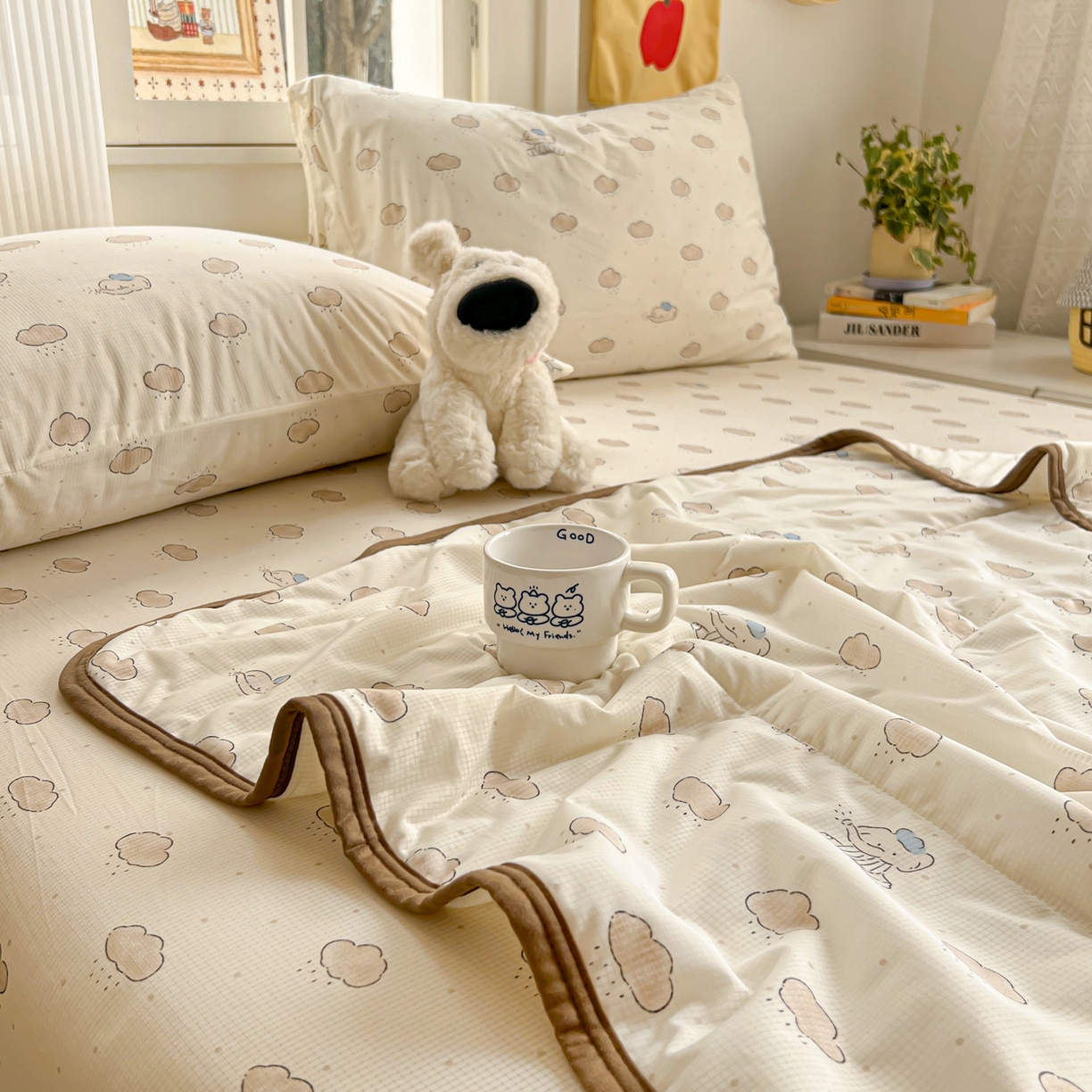 91家纺网 家纺一手货源 找家纺 希诺家居 2026新款冰肤格凉感夏被夏凉被空调被床笠四件套小冰格空调被 云朵小象