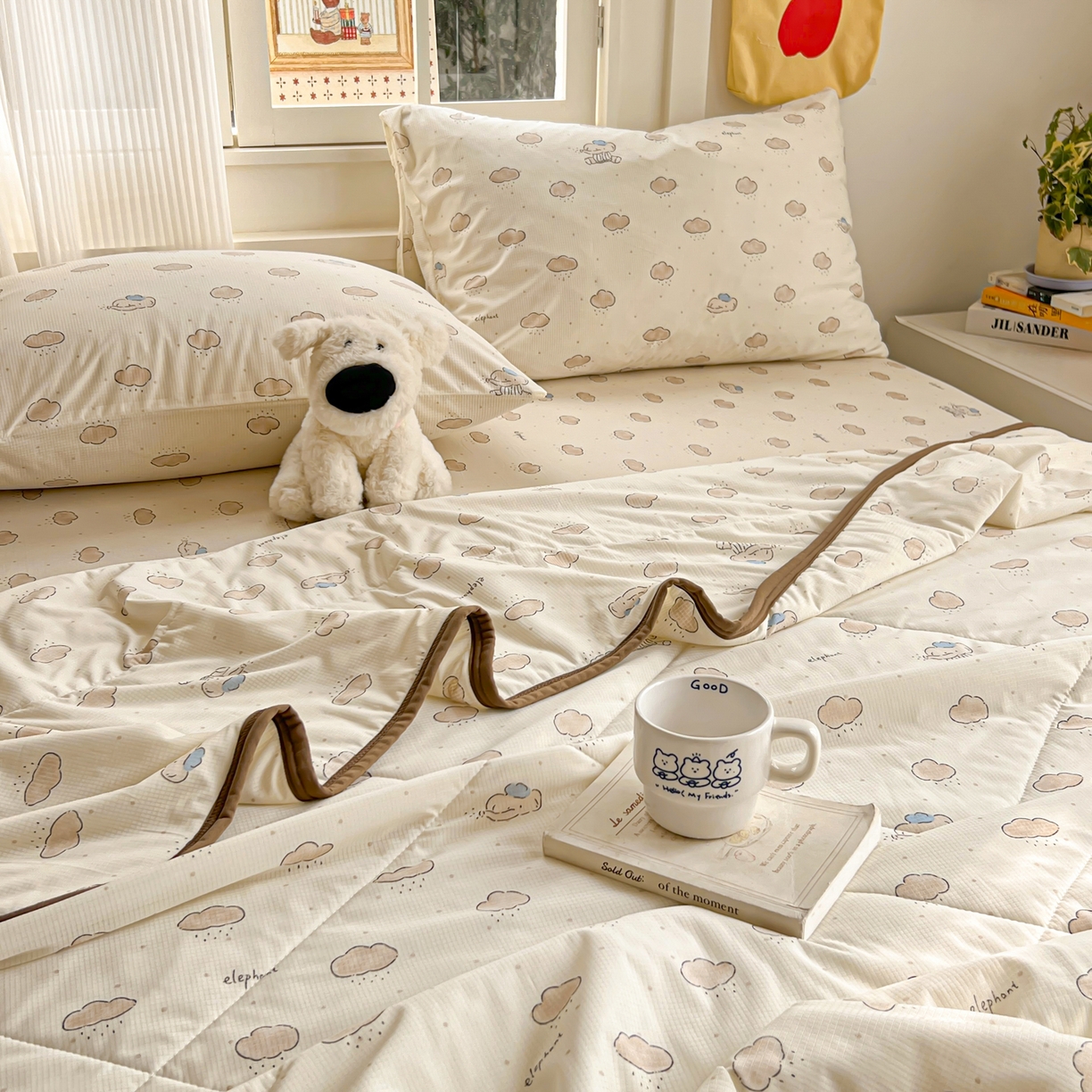 91家纺网 家纺一手货源 找家纺 希诺家居 2026新款冰肤格凉感夏被夏凉被空调被床笠四件套小冰格空调被 云朵小象