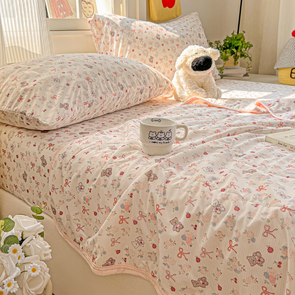 91家纺网 家纺一手货源 找家纺 希诺家居 2026新款冰肤格凉感夏被夏凉被空调被床笠四件套小冰格空调被 春日花园熊