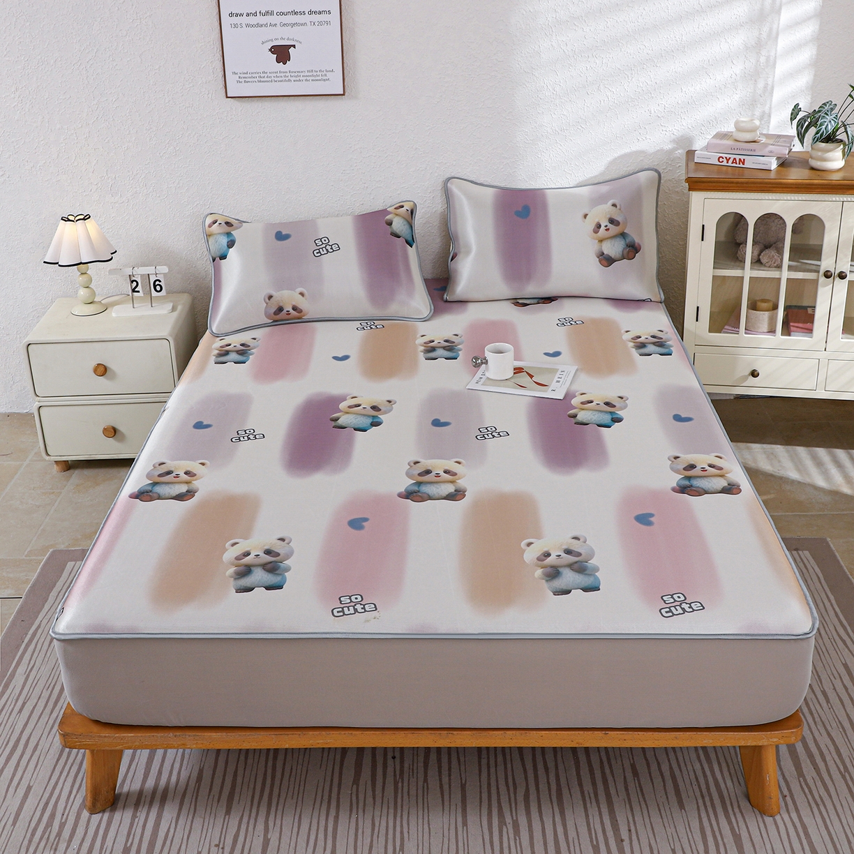 91家纺网 家纺一手货源 找家纺 小萌虎 2026新款碳光冰丝凉席床笠款拍法二 小熊猫