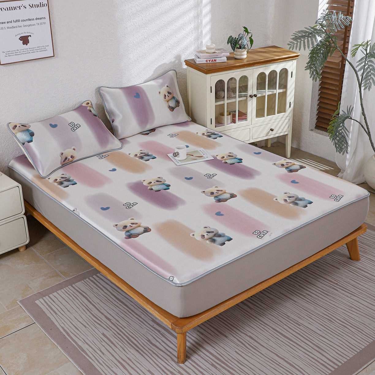 91家纺网 家纺一手货源 找家纺 小萌虎 2026新款碳光冰丝凉席床笠款拍法二 小熊猫