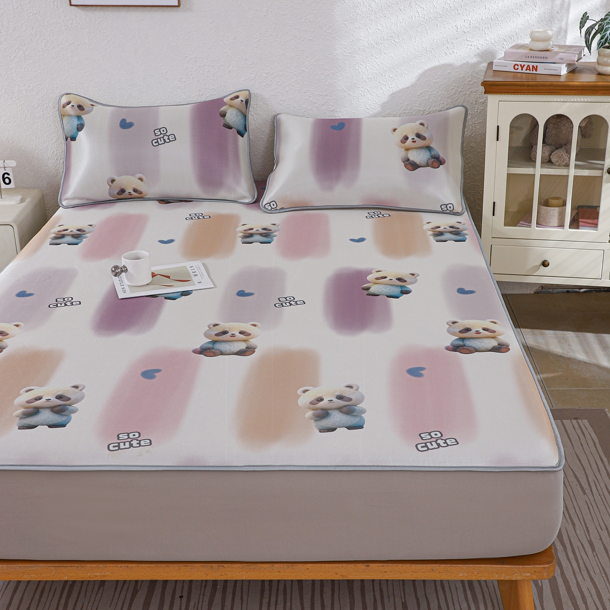 91家纺网 家纺一手货源 找家纺 小萌虎 2026新款碳光冰丝凉席床笠款拍法二 小熊猫