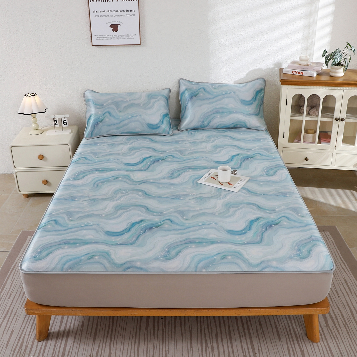 91家纺网 家纺一手货源 找家纺 小萌虎 2026新款碳光冰丝凉席床笠款拍法二 星空