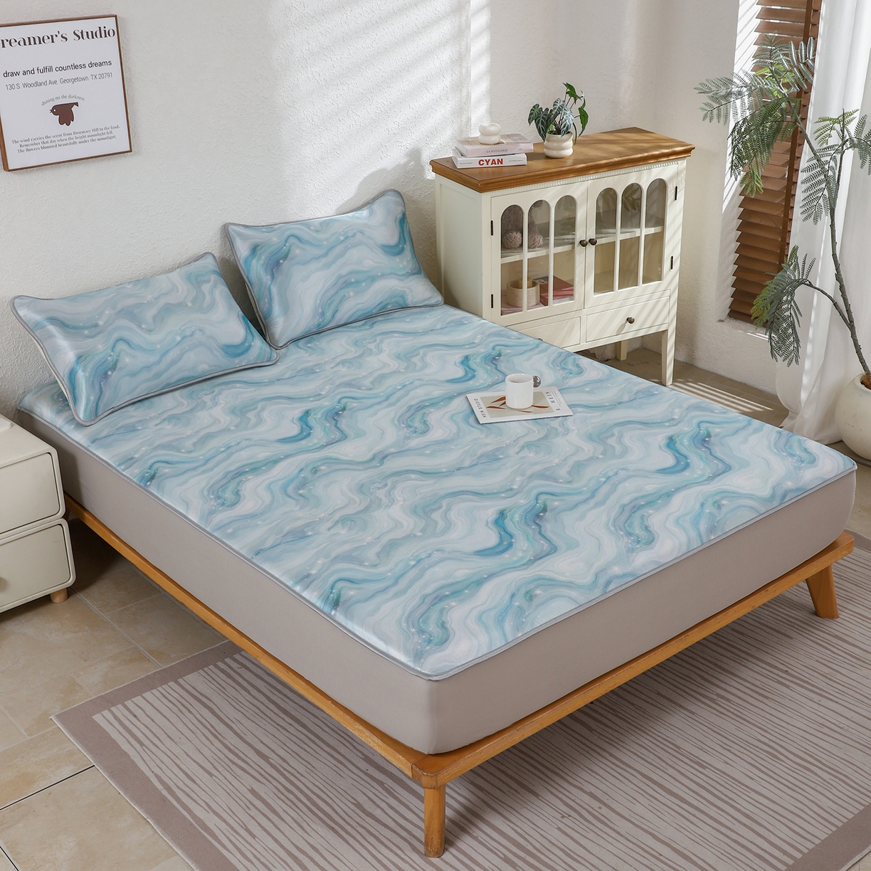 91家纺网 家纺一手货源 找家纺 小萌虎 2026新款碳光冰丝凉席床笠款拍法二 星空