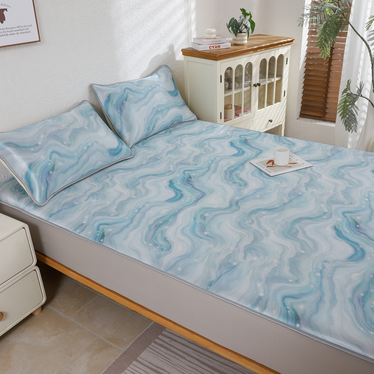 91家纺网 家纺一手货源 找家纺 小萌虎 2026新款碳光冰丝凉席床笠款拍法二 星空