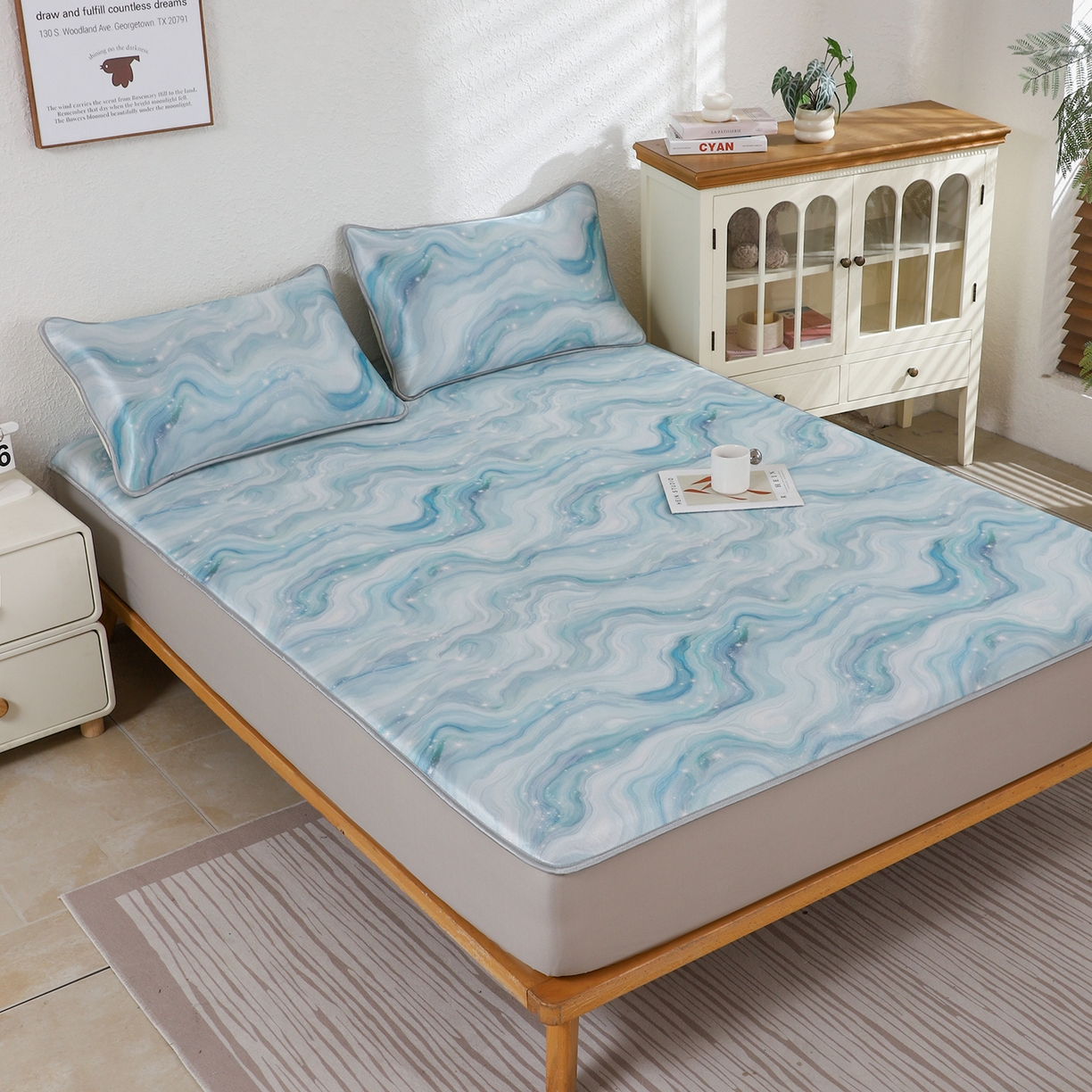 91家纺网 家纺一手货源 找家纺 小萌虎 2026新款碳光冰丝凉席床笠款拍法二 星空