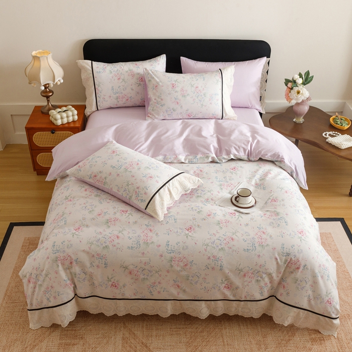 91家纺网 家纺一手货源 找家纺 （总）卡姿家纺 全棉小法式镂空棉布花边款第一季四件套