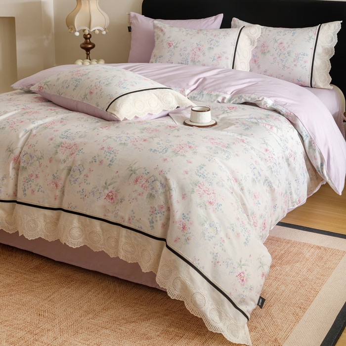 91家纺网 家纺一手货源 找家纺 （总）卡姿家纺 全棉小法式镂空棉布花边款第一季四件套