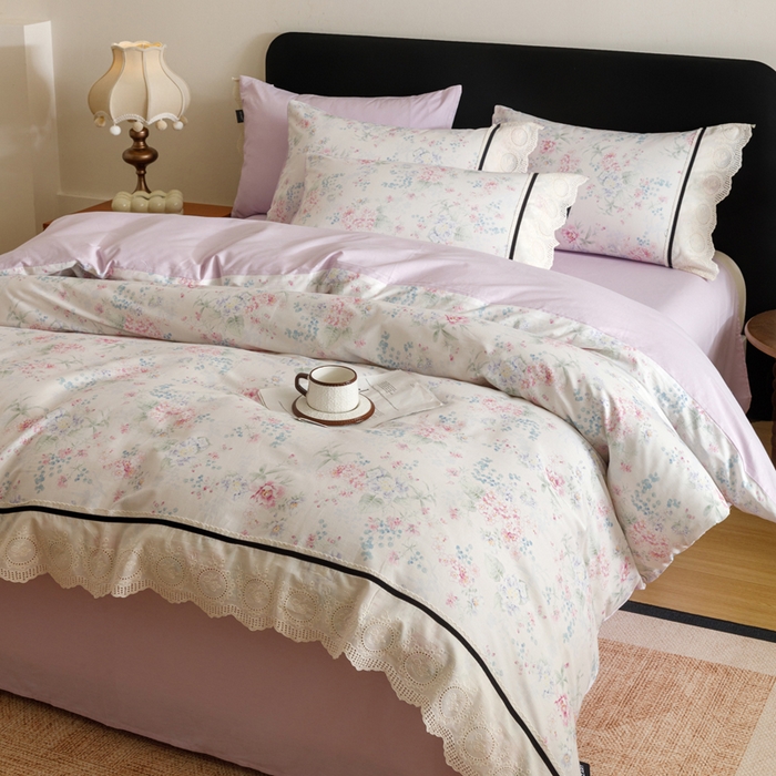 91家纺网 家纺一手货源 找家纺 （总）卡姿家纺 全棉小法式镂空棉布花边款第一季四件套