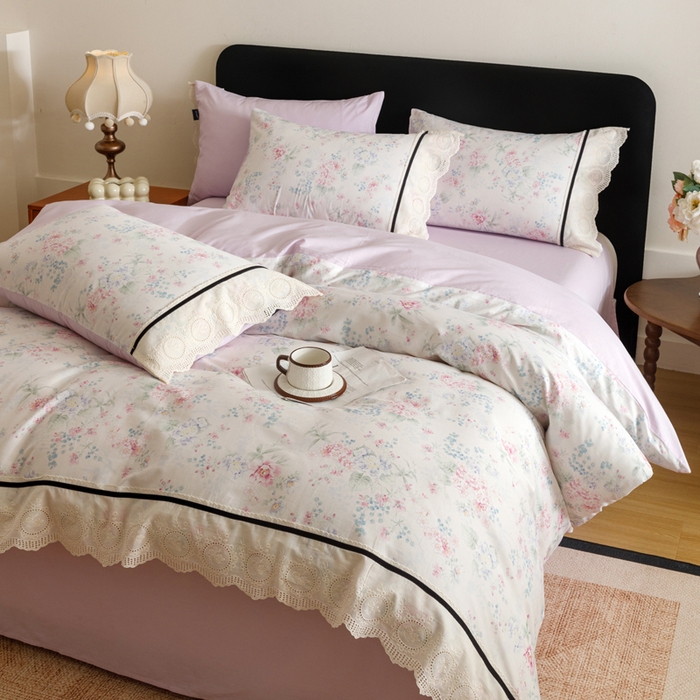 91家纺网 家纺一手货源 找家纺 （总）卡姿家纺 全棉小法式镂空棉布花边款第一季四件套