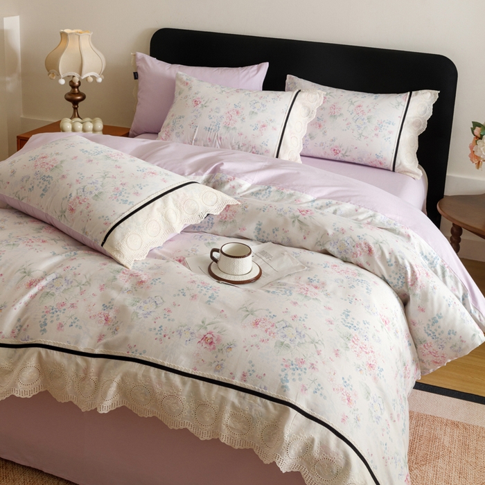 91家纺网 家纺一手货源 找家纺 （总）卡姿家纺 全棉小法式镂空棉布花边款第一季四件套