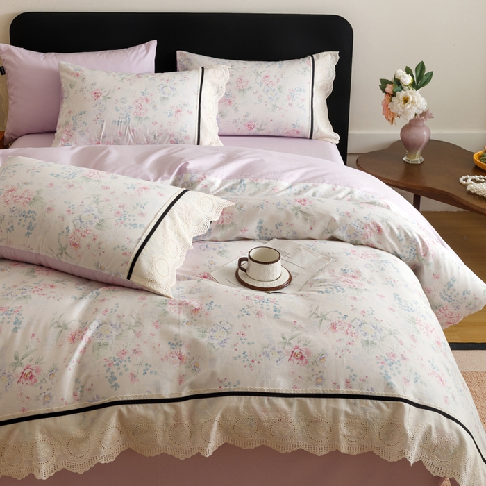 91家纺网 家纺一手货源 找家纺 （总）卡姿家纺 全棉小法式镂空棉布花边款第一季四件套