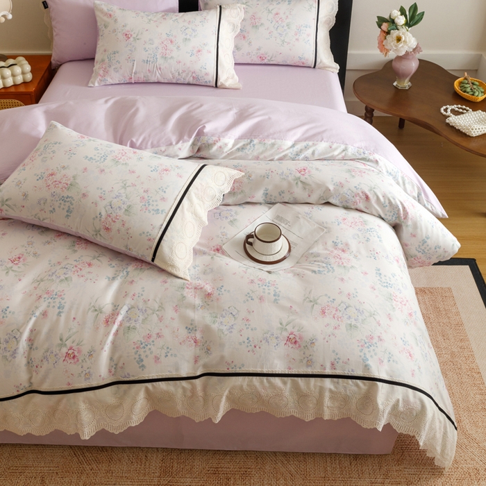 91家纺网 家纺一手货源 找家纺 （总）卡姿家纺 全棉小法式镂空棉布花边款第一季四件套