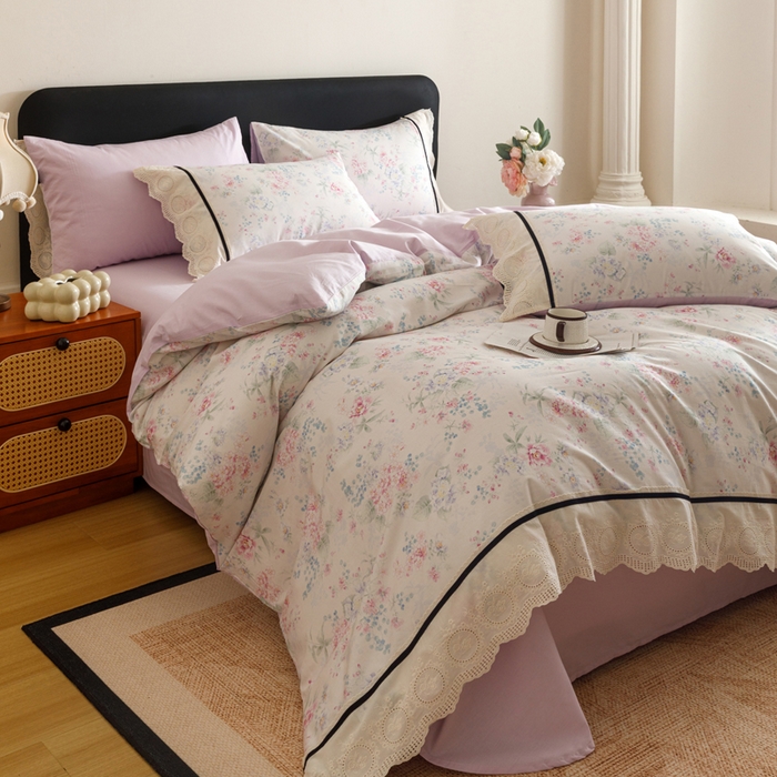 91家纺网 家纺一手货源 找家纺 （总）卡姿家纺 全棉小法式镂空棉布花边款第一季四件套