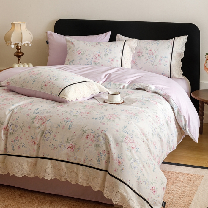 91家纺网 家纺一手货源 找家纺 （总）卡姿家纺 全棉小法式镂空棉布花边款第一季四件套