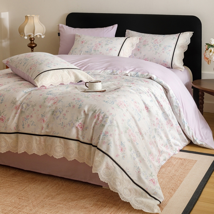 91家纺网 家纺一手货源 找家纺 （总）卡姿家纺 全棉小法式镂空棉布花边款第一季四件套